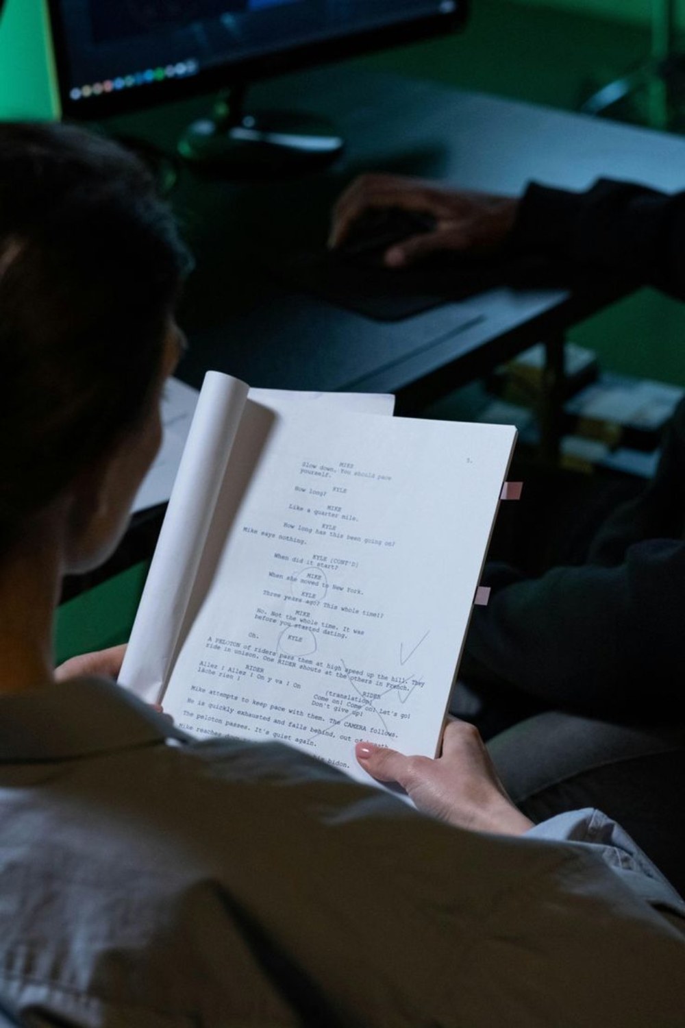 A printed script being reviewed at a desk
